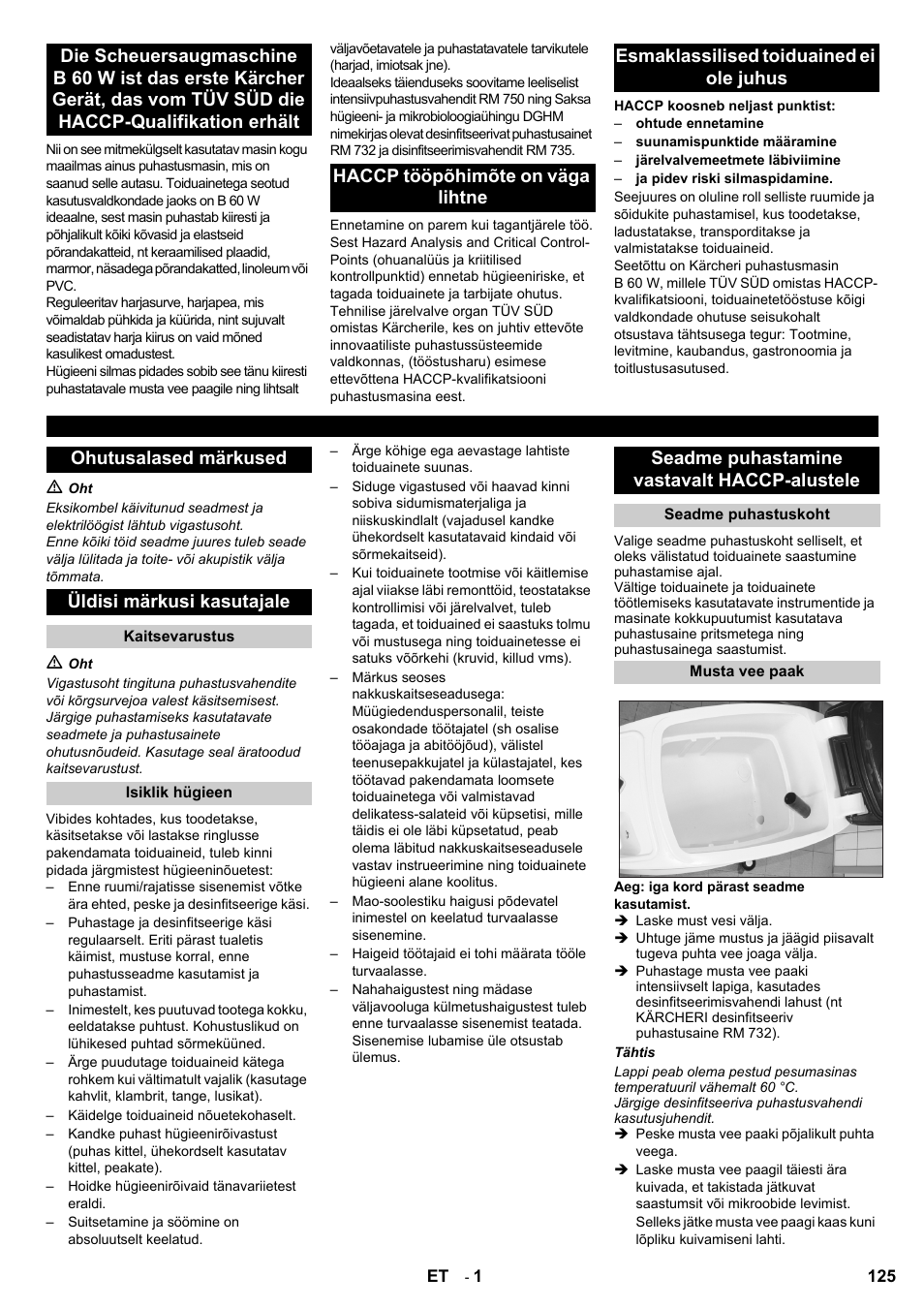 Seadme puhastamine vastavalt haccp-alustele | Karcher B 60 W Bp Pack Dose User Manual | Page 125 / 148