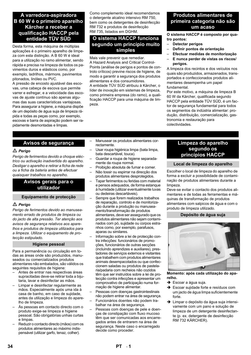 Limpeza do aparelho segundo os princípios haccp | Karcher B 60 W Bp Pack Dose User Manual | Page 34 / 148