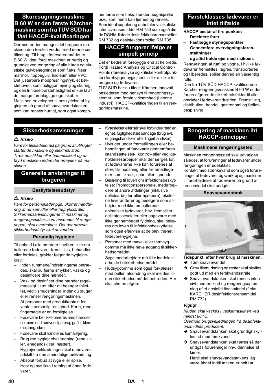 Rengøring af maskinen iht. haccp-principper | Karcher B 60 W Bp Pack Dose User Manual | Page 40 / 148