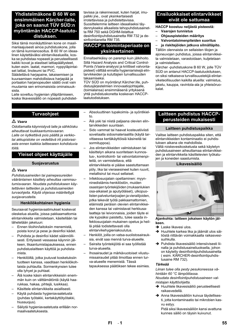 Laitteen puhdistus haccp- perusteiden mukaisesti | Karcher B 60 W Bp Pack Dose User Manual | Page 55 / 148