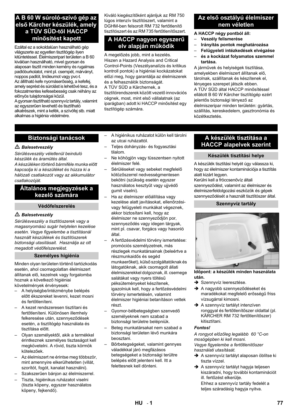 A készülék tisztítása a haccp alapelvek szerint | Karcher B 60 W Bp Pack Dose User Manual | Page 77 / 148