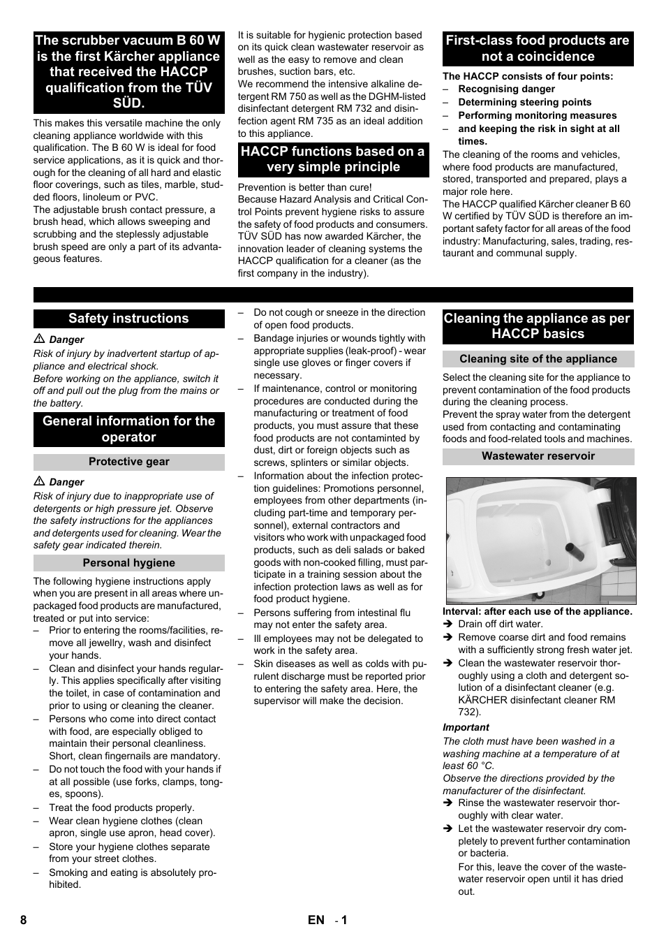 Cleaning the appliance as per haccp basics | Karcher B 60 W Bp Pack Dose User Manual | Page 8 / 148