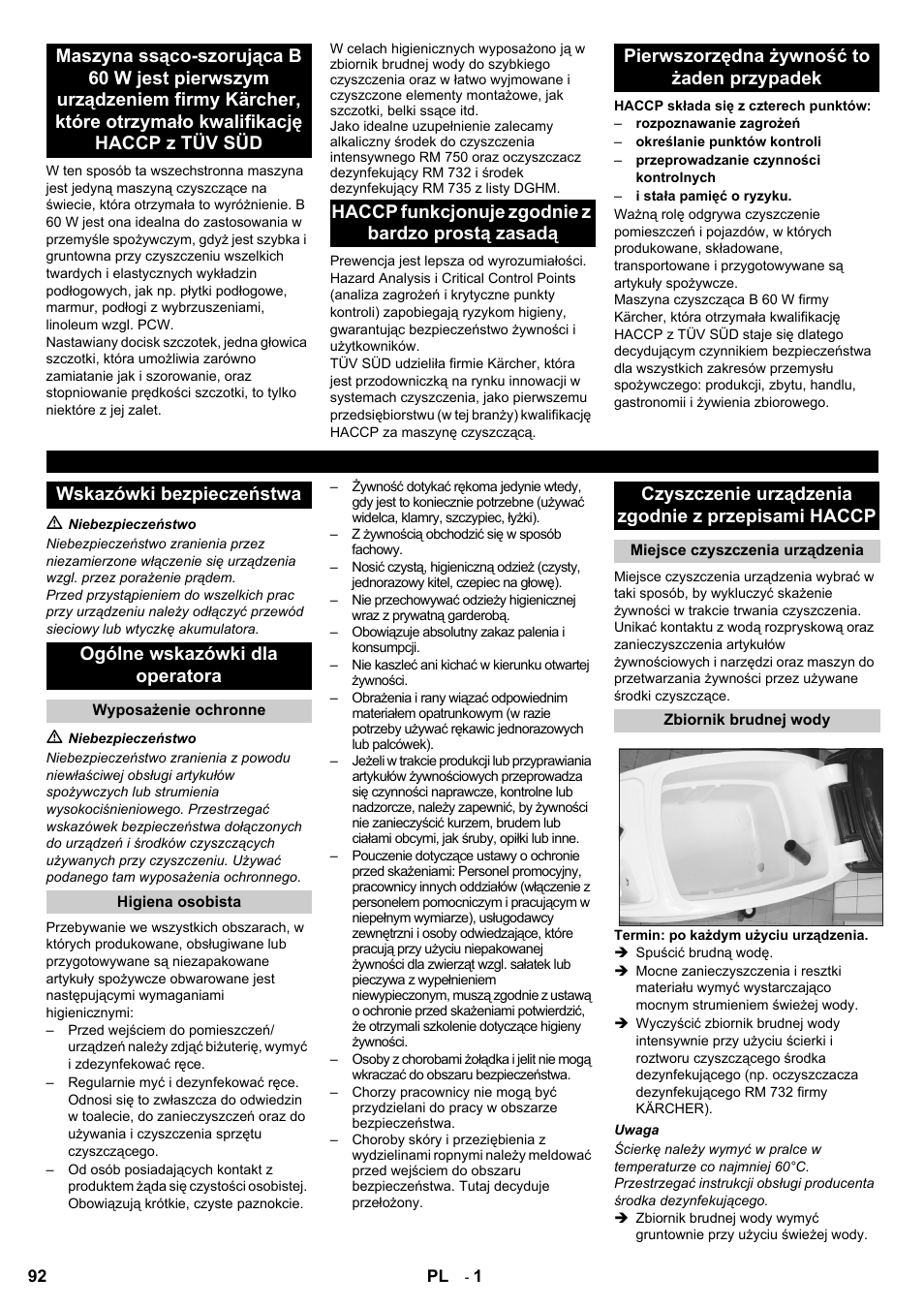 Czyszczenie urządzenia zgodnie z przepisami haccp | Karcher B 60 W Bp Pack Dose User Manual | Page 92 / 148