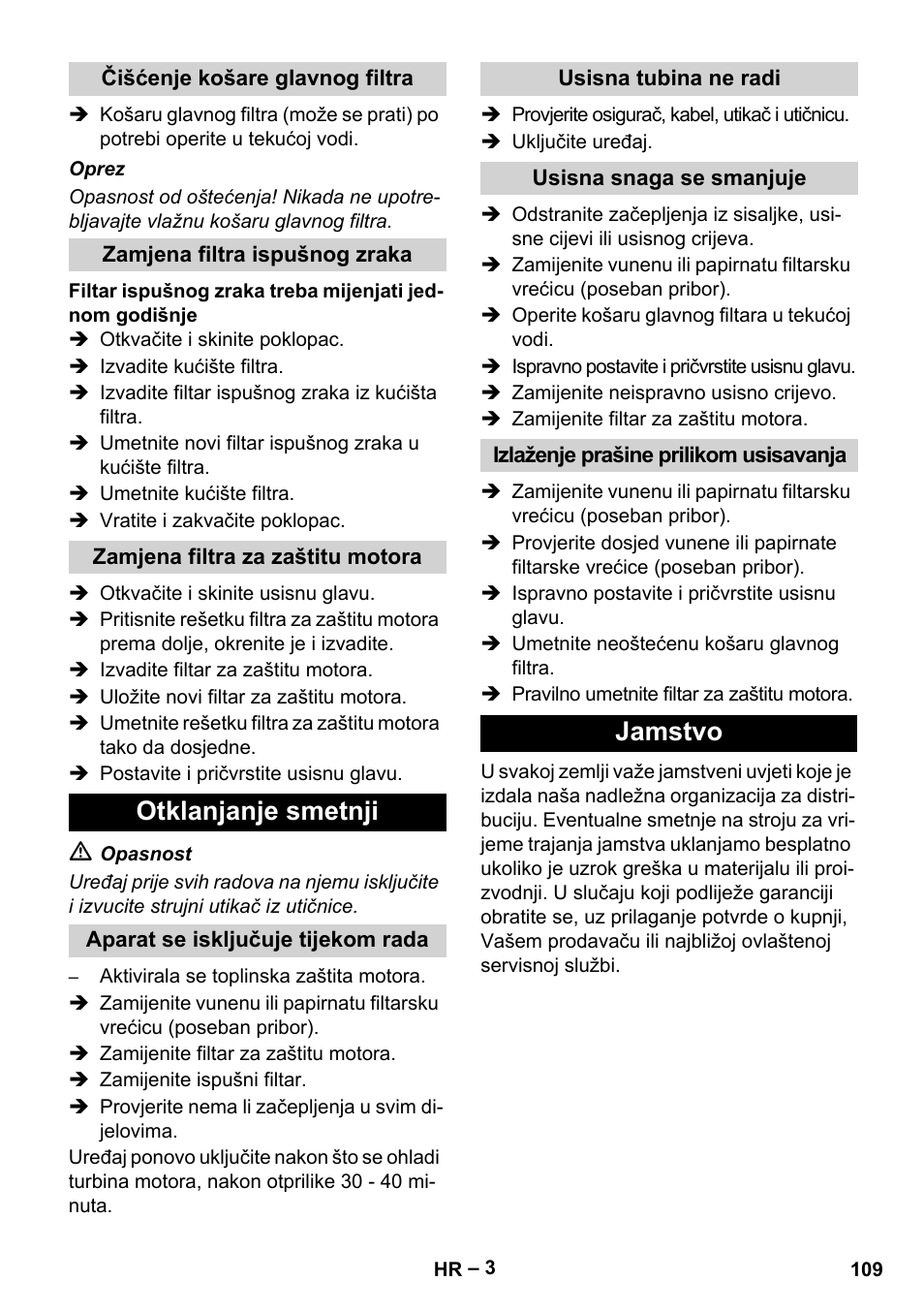 Otklanjanje smetnji, Jamstvo | Karcher T 12-1 eco!efficiency User Manual | Page 109 / 152