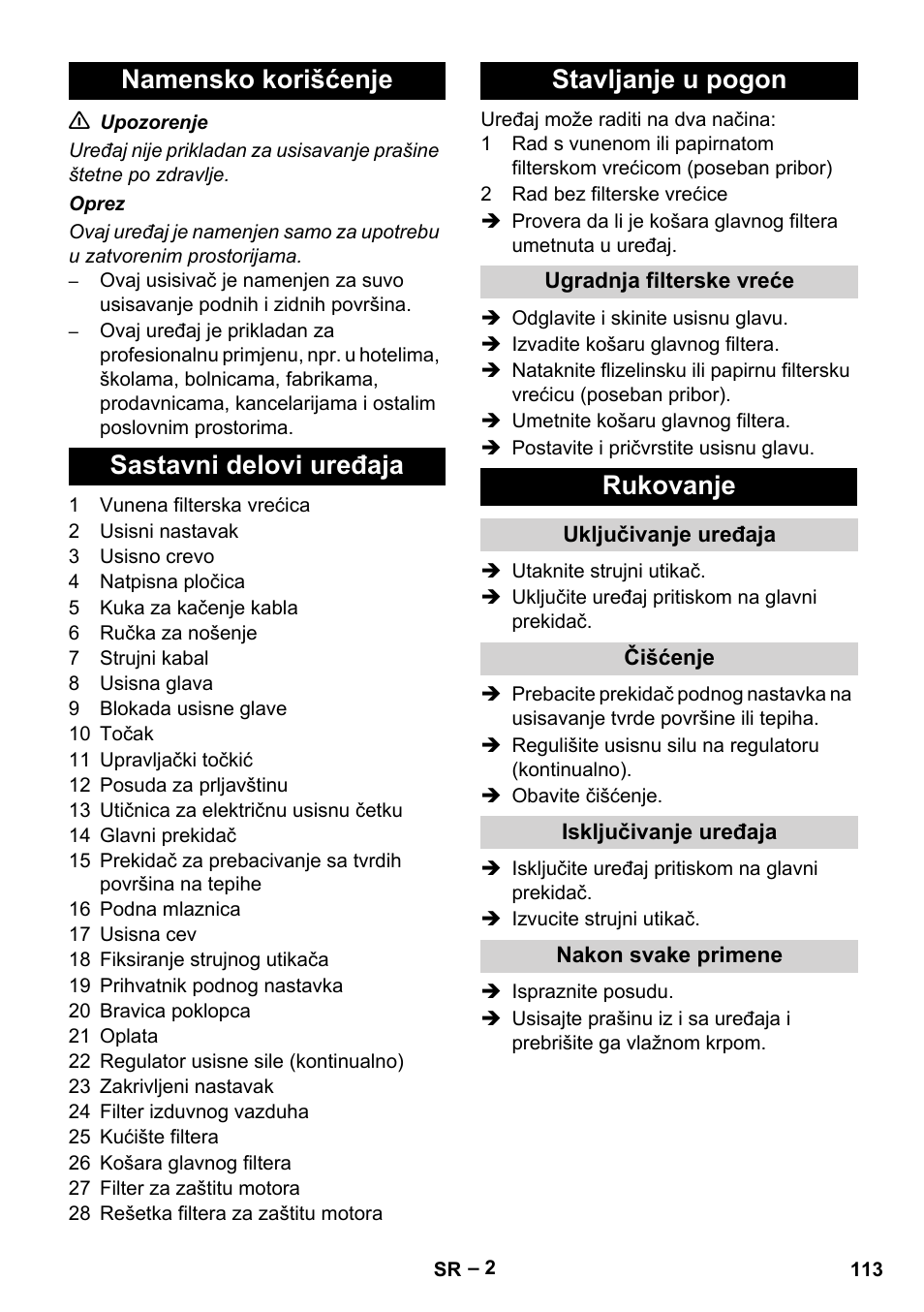 Rukovanje | Karcher T 12-1 eco!efficiency User Manual | Page 113 / 152