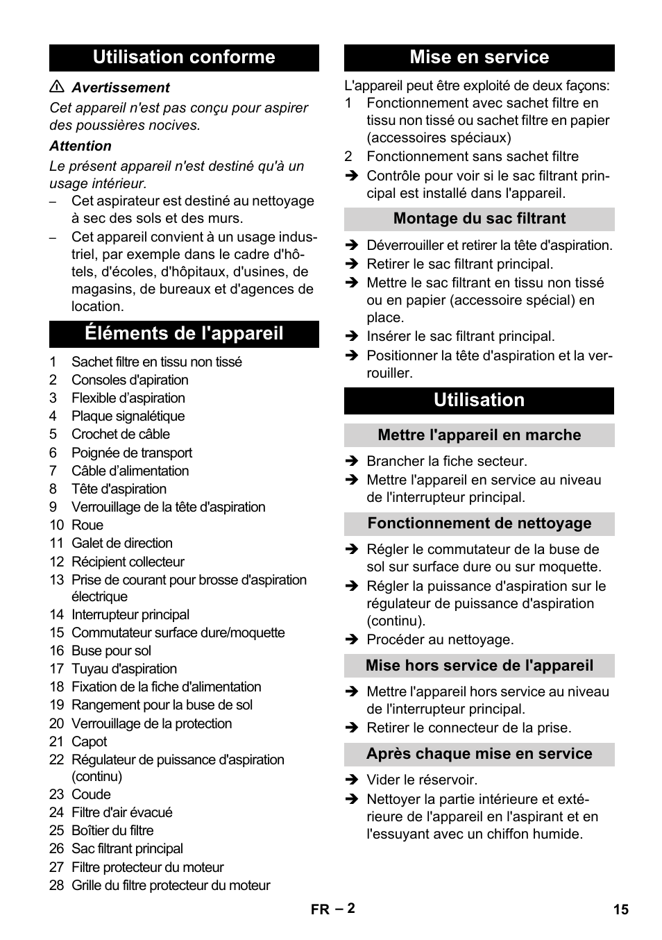 Utilisation | Karcher T 12-1 eco!efficiency User Manual | Page 15 / 152