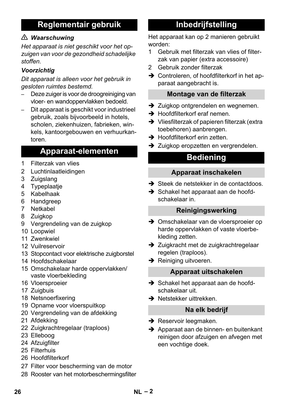 Bediening | Karcher T 12-1 eco!efficiency User Manual | Page 26 / 152