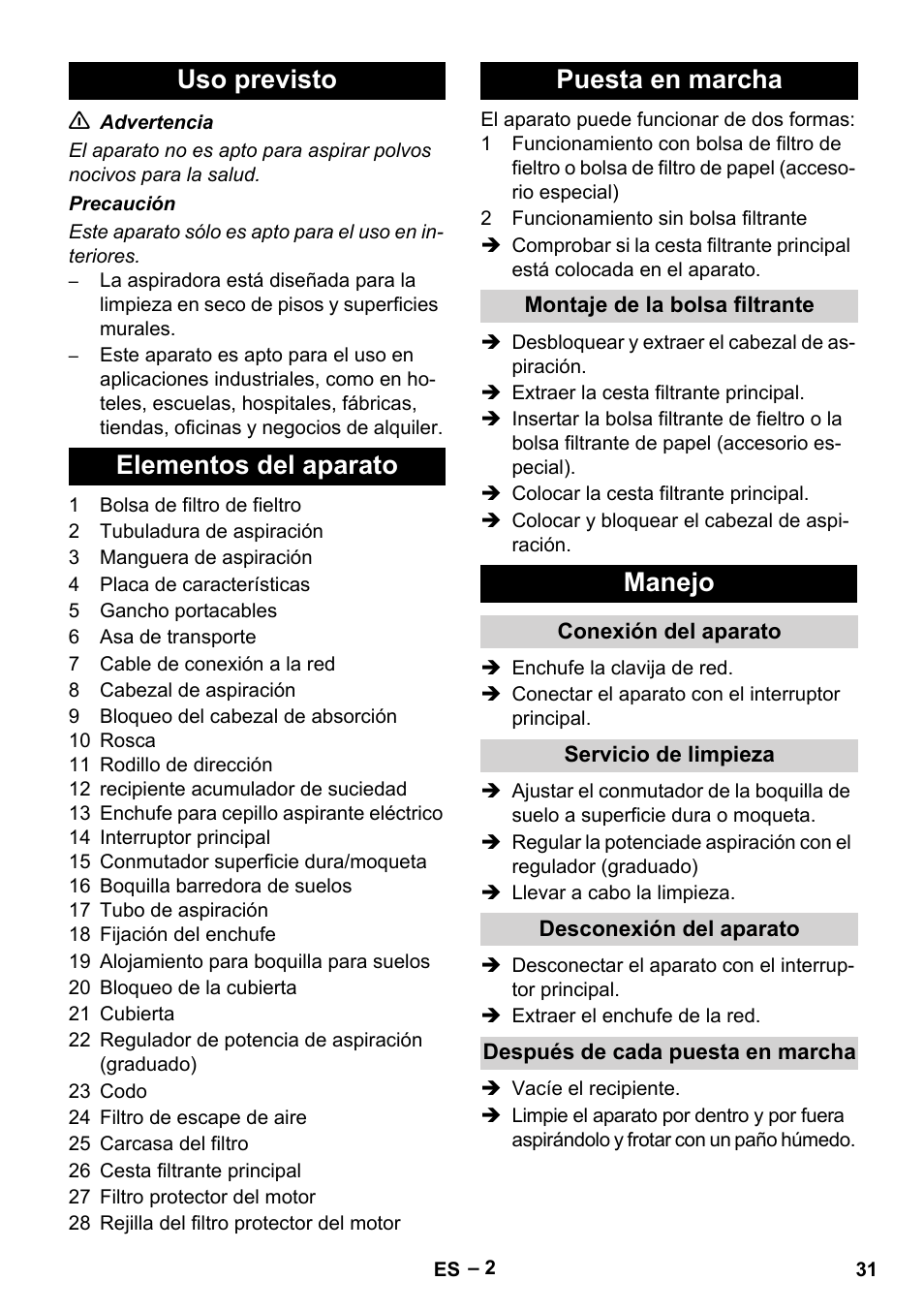 Manejo | Karcher T 12-1 eco!efficiency User Manual | Page 31 / 152
