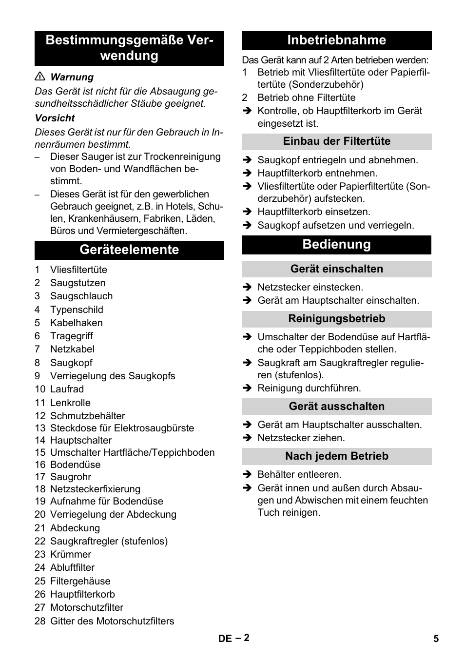 Bedienung | Karcher T 12-1 eco!efficiency User Manual | Page 5 / 152