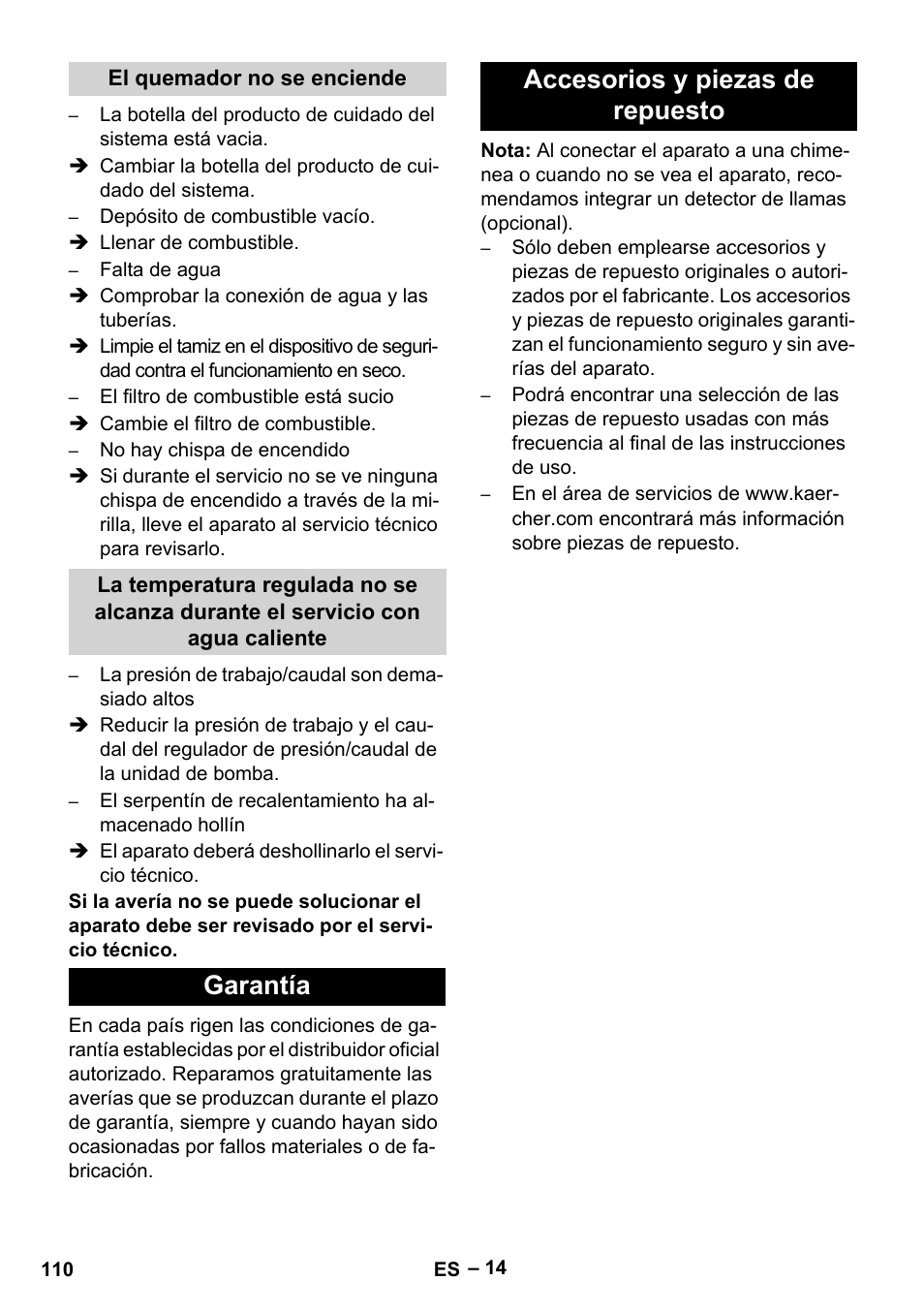 Garantía accesorios y piezas de repuesto | Karcher HDS 9-18-4M User Manual | Page 110 / 500