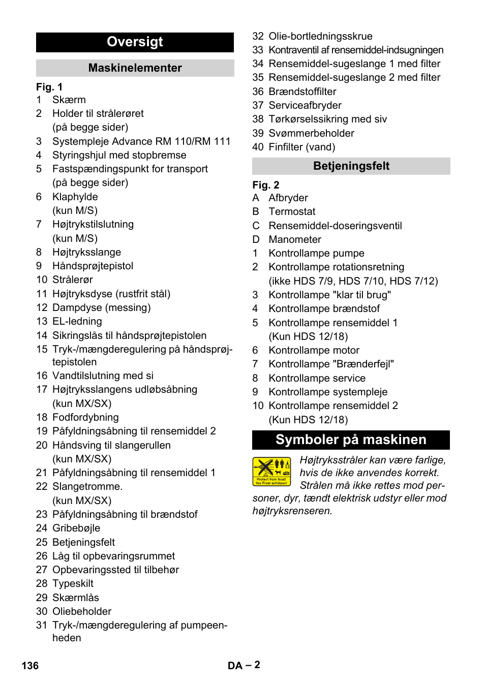 Oversigt, Symboler på maskinen | Karcher HDS 9-18-4M User Manual | Page 136 / 500