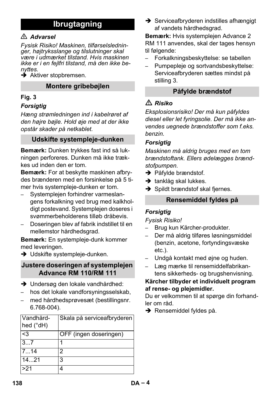 Ibrugtagning | Karcher HDS 9-18-4M User Manual | Page 138 / 500