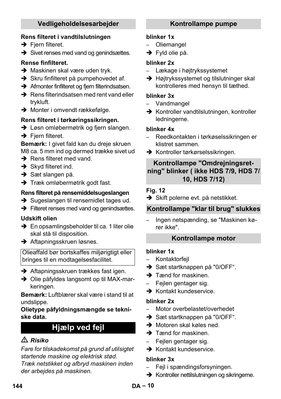 Hjælp ved fejl | Karcher HDS 9-18-4M User Manual | Page 144 / 500