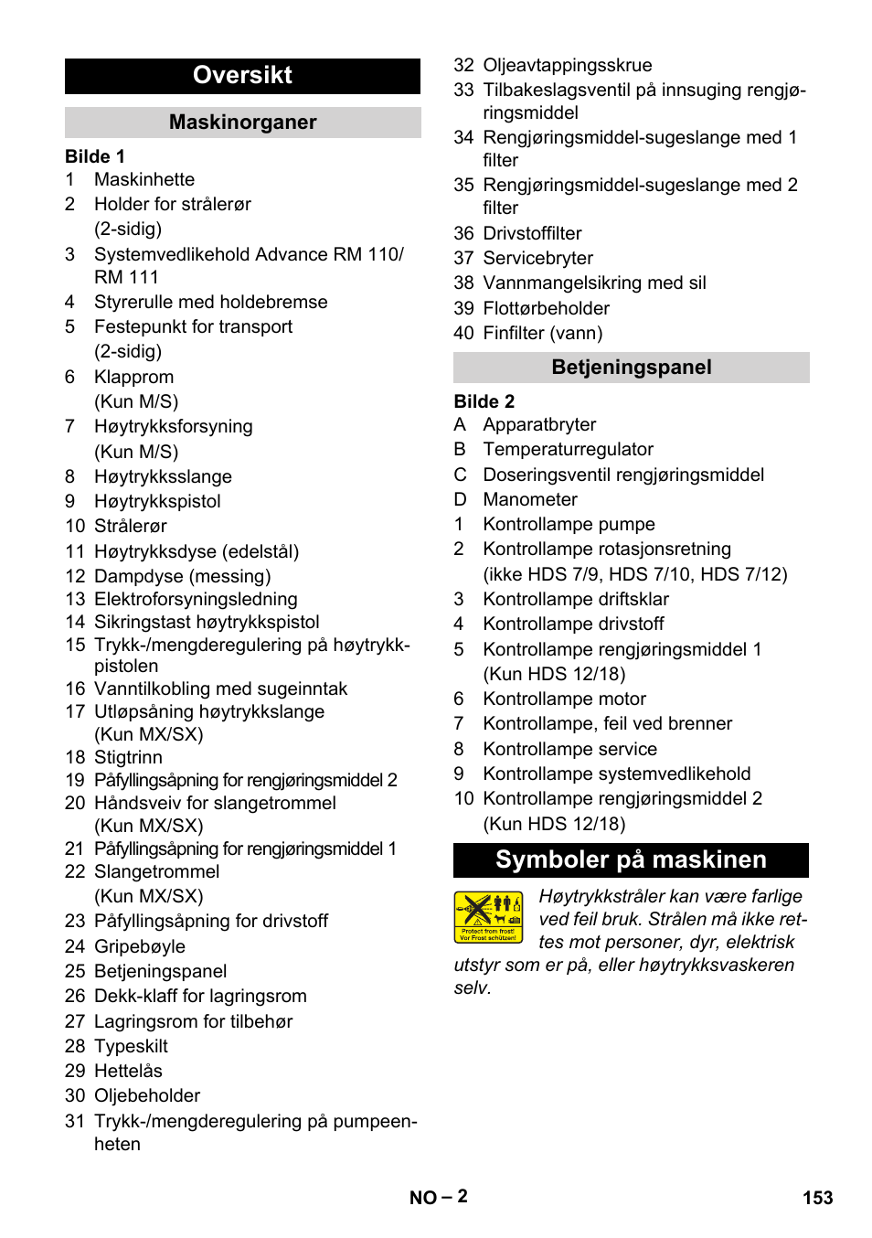 Oversikt, Symboler på maskinen | Karcher HDS 9-18-4M User Manual | Page 153 / 500