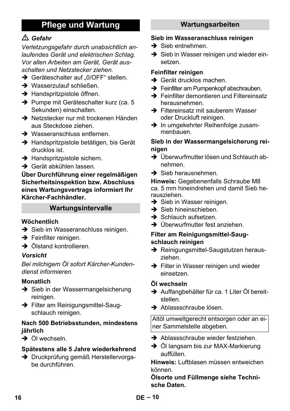 Pflege und wartung | Karcher HDS 9-18-4M User Manual | Page 16 / 500