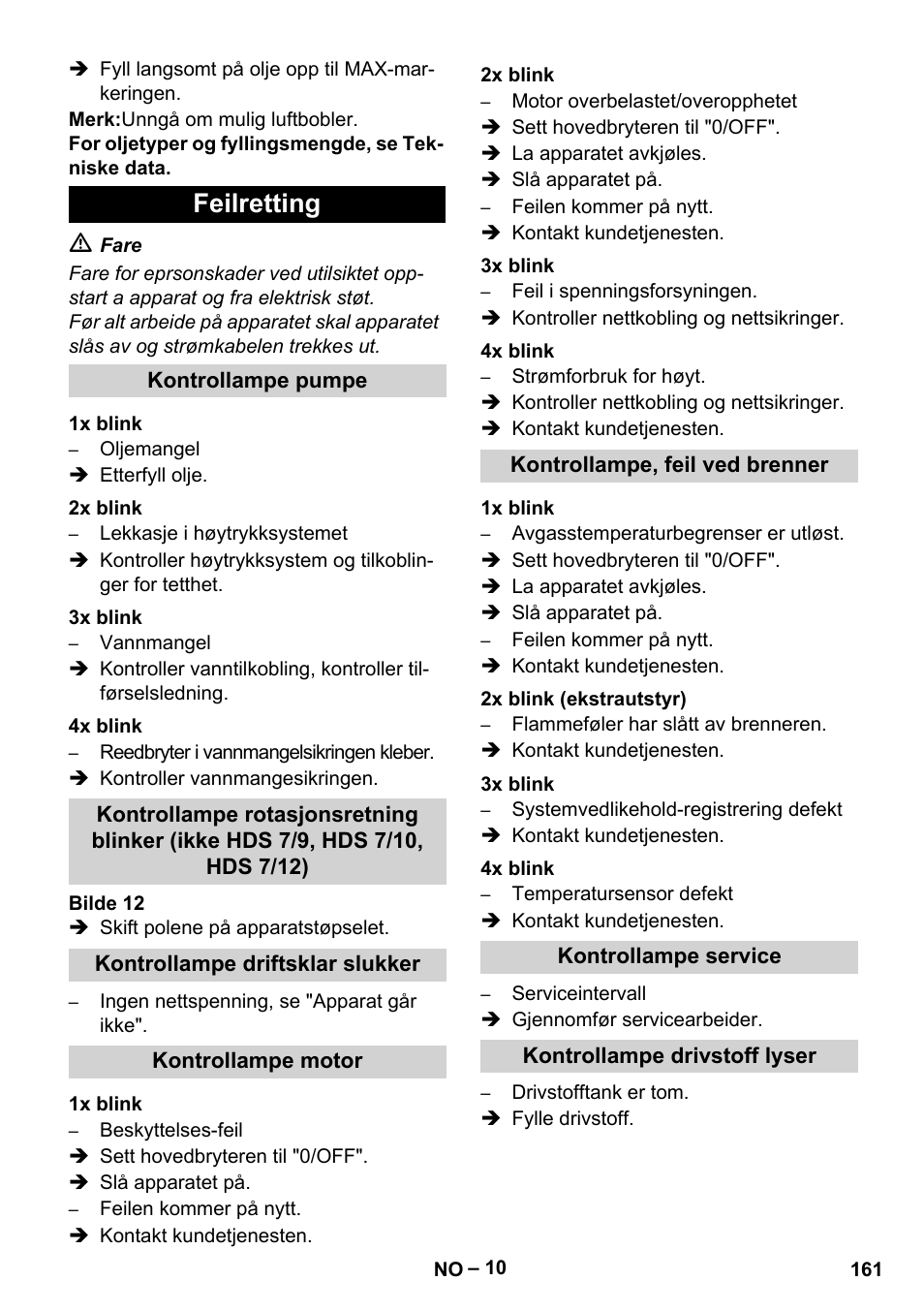 Feilretting | Karcher HDS 9-18-4M User Manual | Page 161 / 500