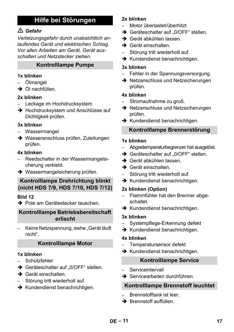 Hilfe bei störungen | Karcher HDS 9-18-4M User Manual | Page 17 / 500