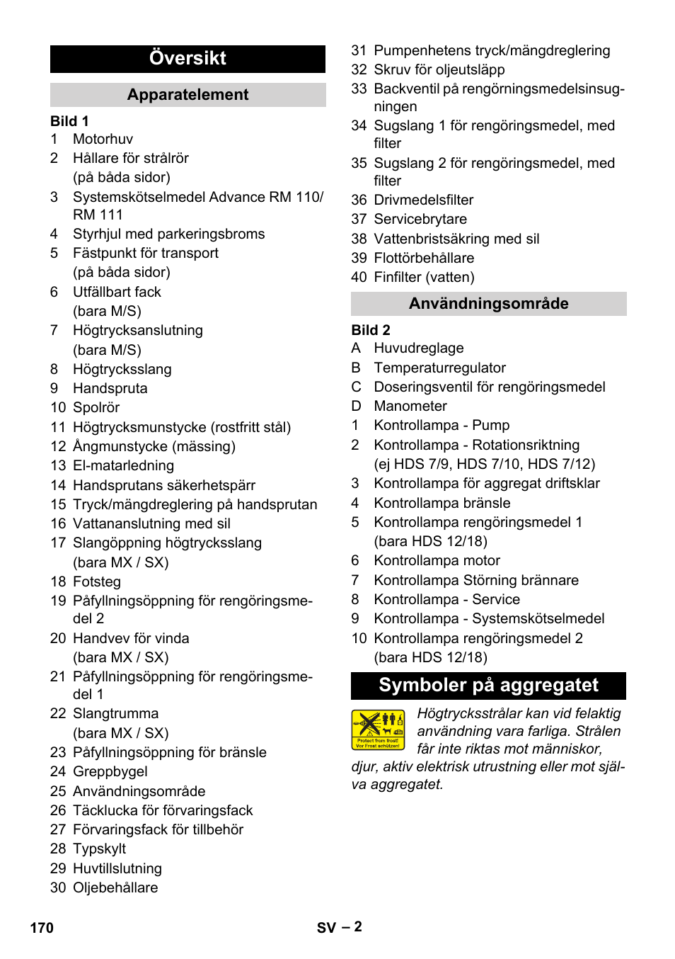 Översikt, Symboler på aggregatet | Karcher HDS 9-18-4M User Manual | Page 170 / 500