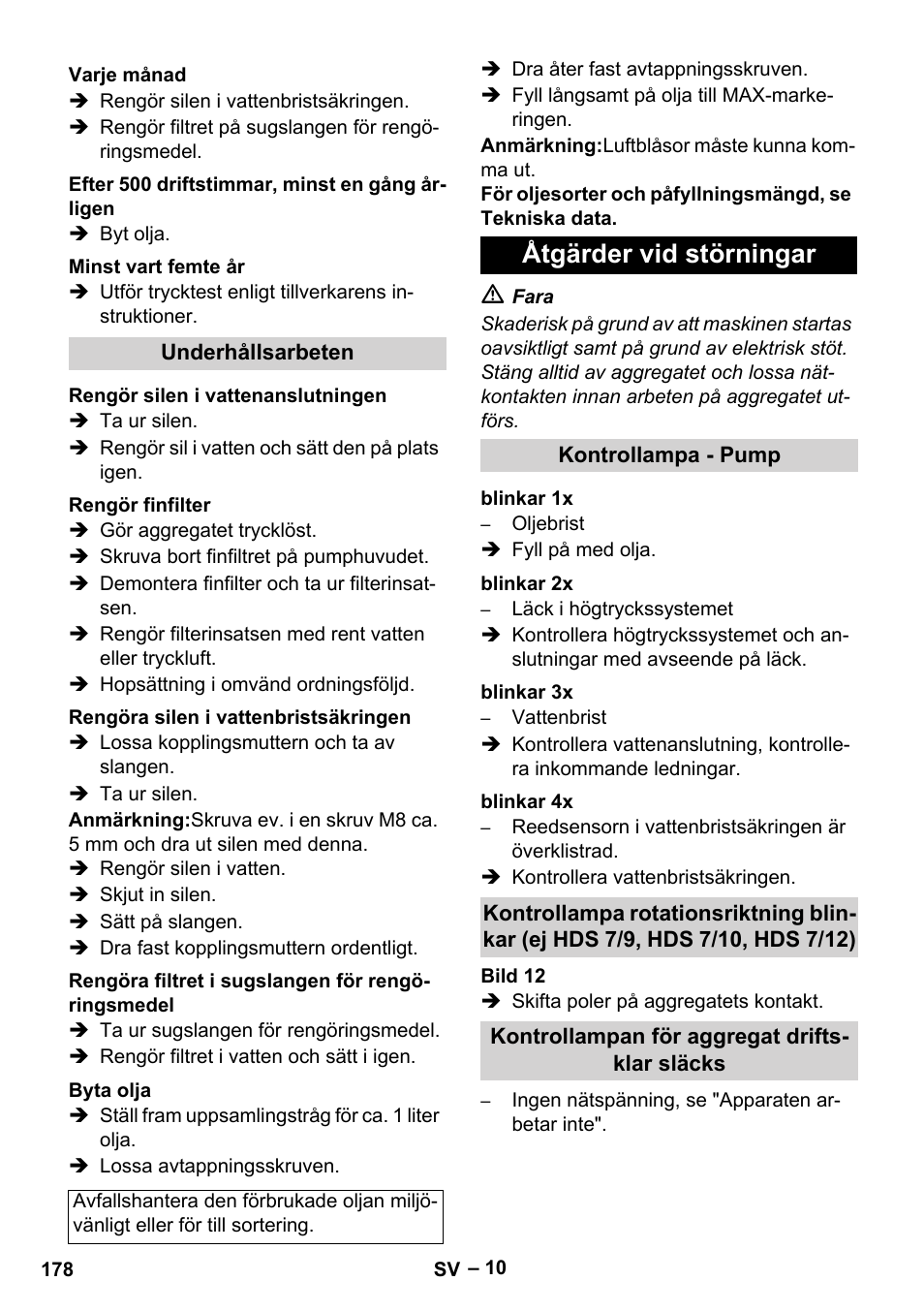 Åtgärder vid störningar | Karcher HDS 9-18-4M User Manual | Page 178 / 500