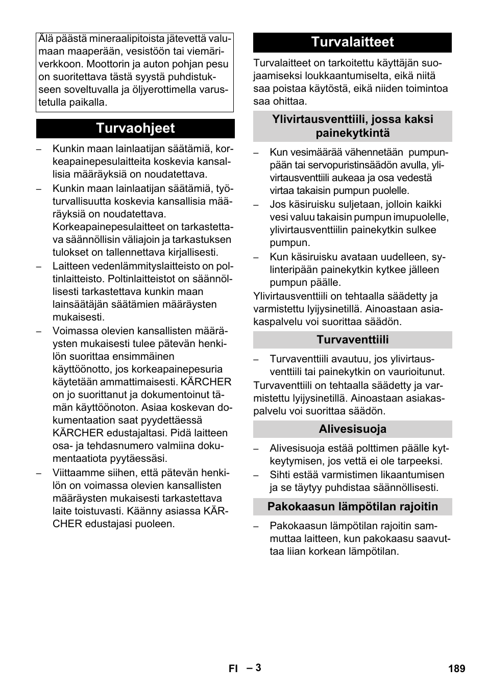 Turvaohjeet turvalaitteet | Karcher HDS 9-18-4M User Manual | Page 189 / 500