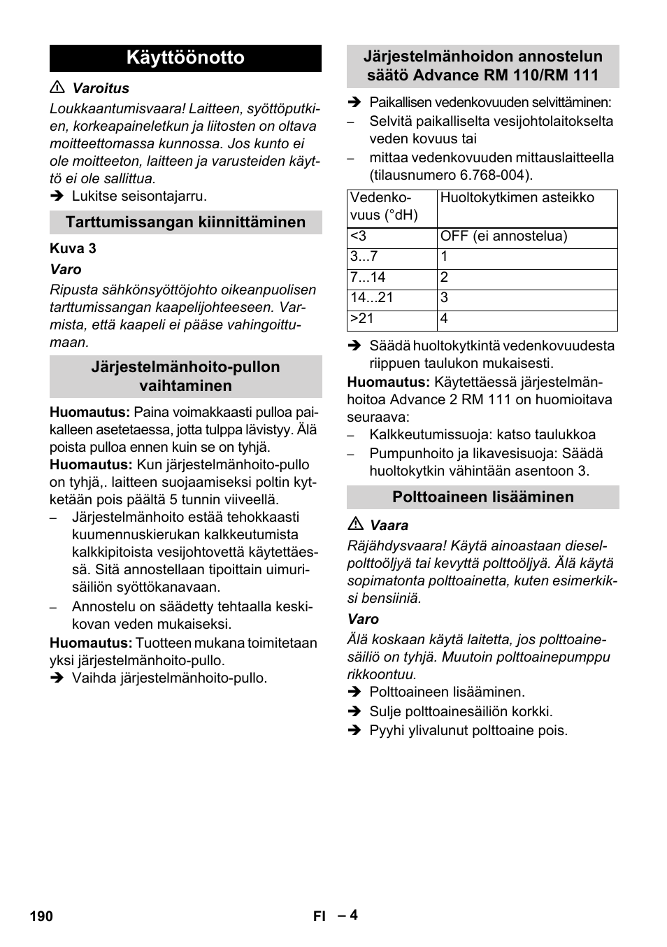 Käyttöönotto | Karcher HDS 9-18-4M User Manual | Page 190 / 500