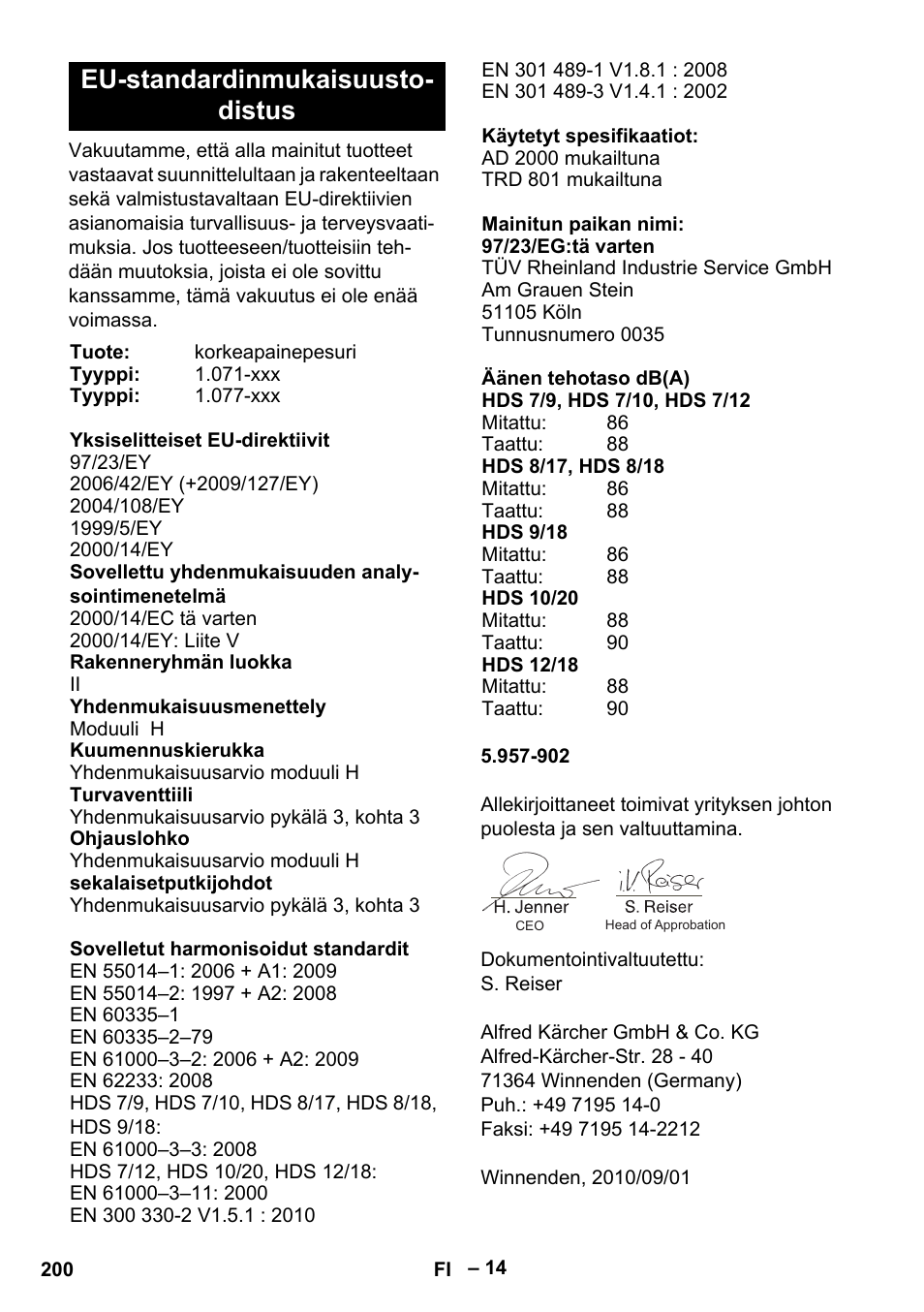 Eu-standardinmukaisuusto- distus | Karcher HDS 9-18-4M User Manual | Page 200 / 500