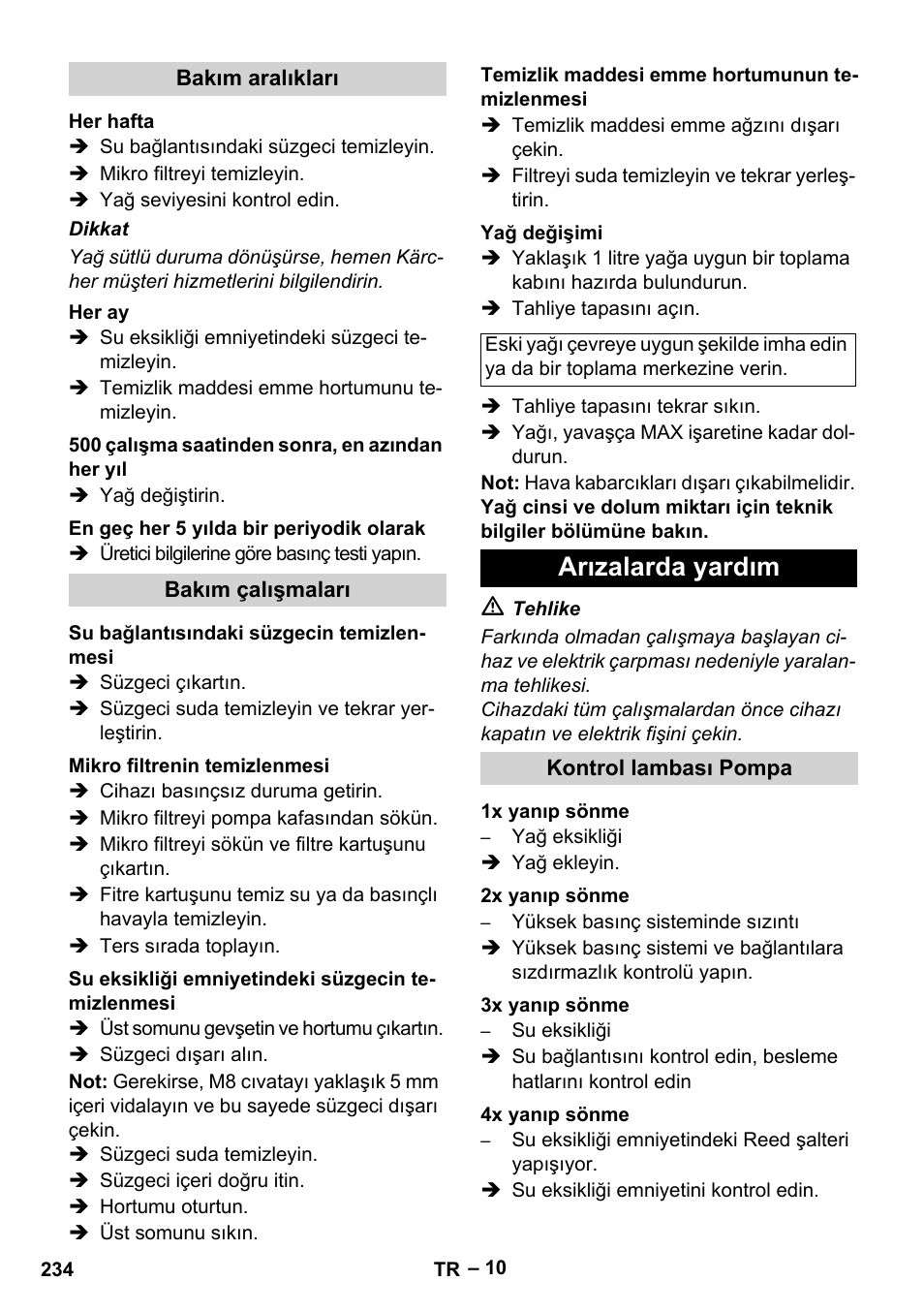 Arızalarda yardım | Karcher HDS 9-18-4M User Manual | Page 234 / 500