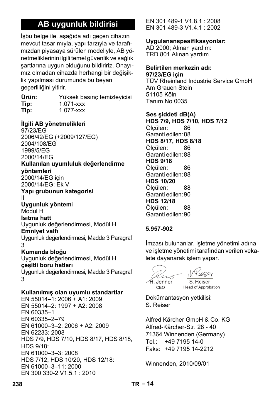 Ab uygunluk bildirisi | Karcher HDS 9-18-4M User Manual | Page 238 / 500