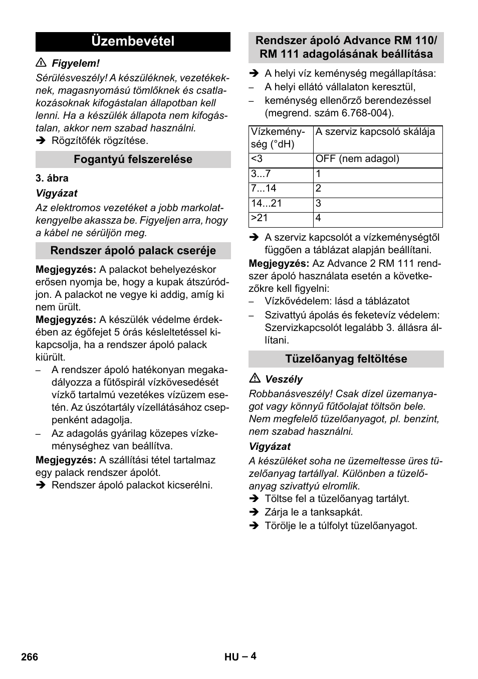 Üzembevétel | Karcher HDS 9-18-4M User Manual | Page 266 / 500