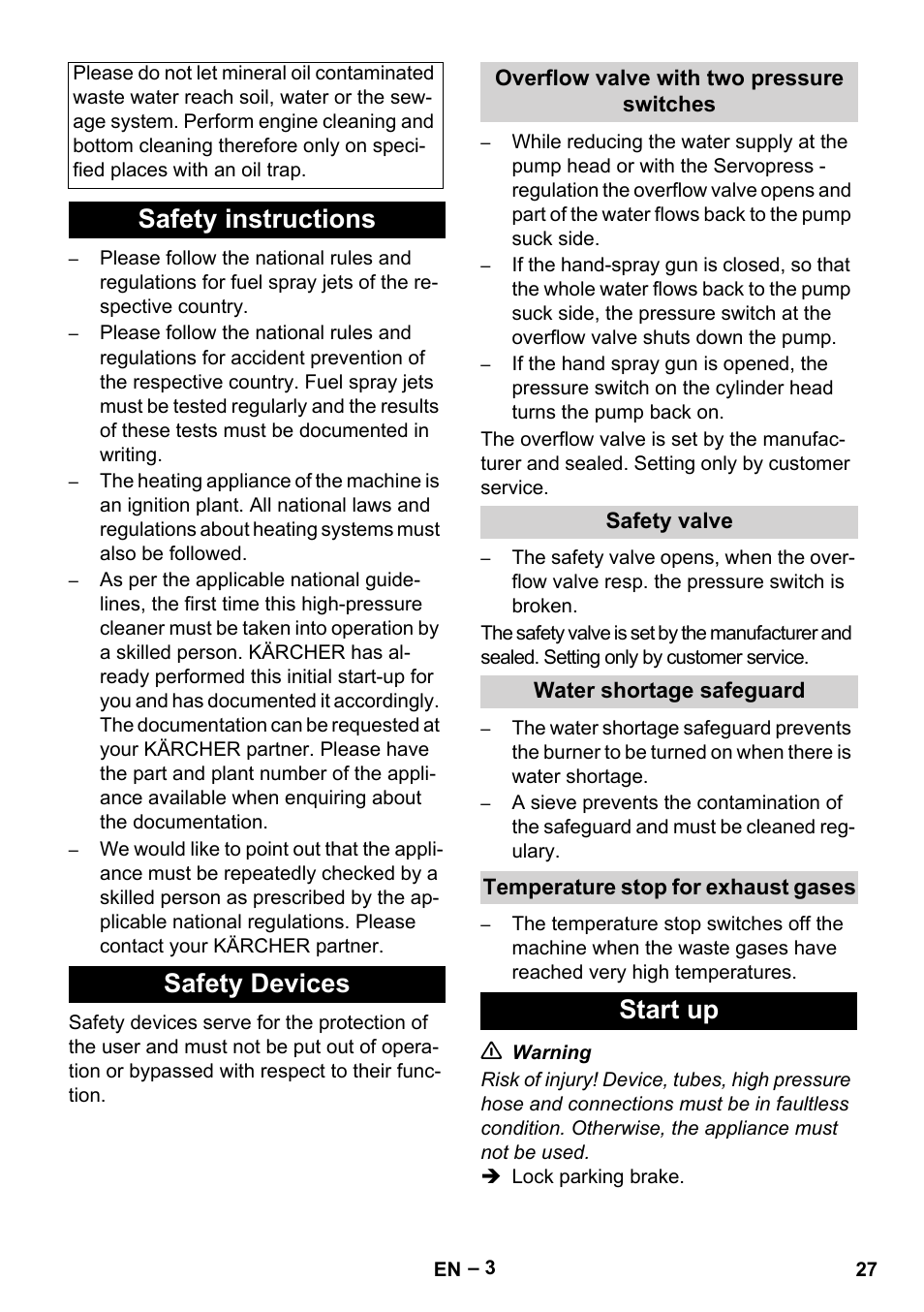 Safety instructions safety devices, Start up | Karcher HDS 9-18-4M User Manual | Page 27 / 500