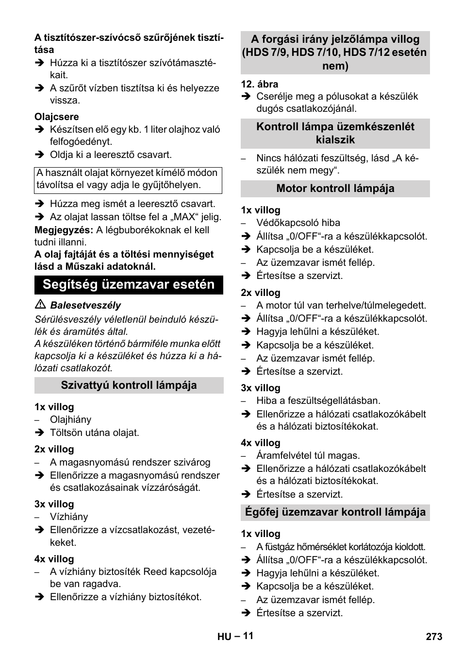 Segítség üzemzavar esetén | Karcher HDS 9-18-4M User Manual | Page 273 / 500