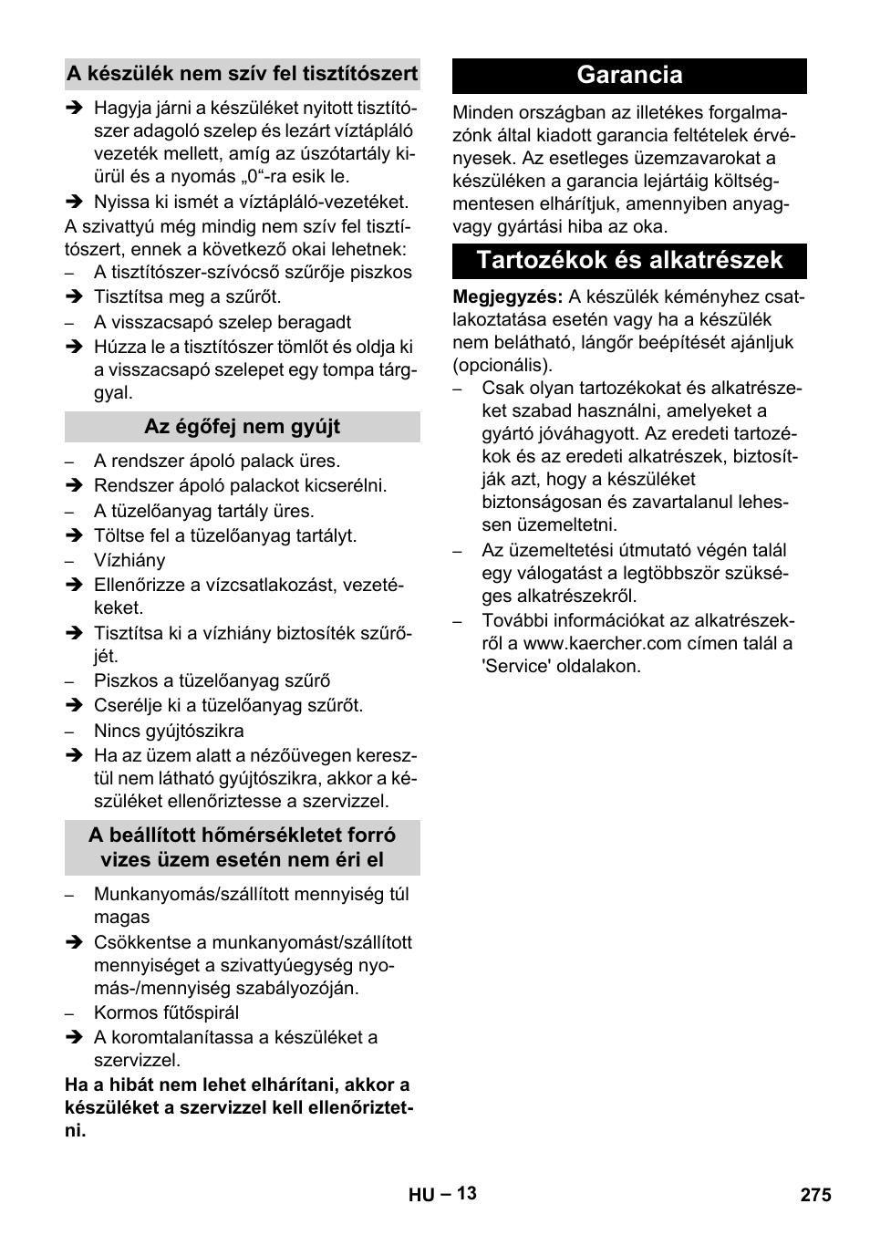 Garancia tartozékok és alkatrészek | Karcher HDS 9-18-4M User Manual | Page 275 / 500