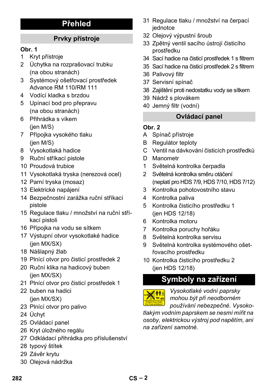 Přehled, Symboly na zařízení | Karcher HDS 9-18-4M User Manual | Page 282 / 500