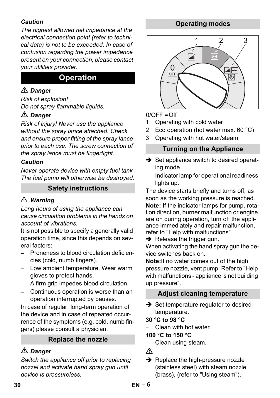 Operation | Karcher HDS 9-18-4M User Manual | Page 30 / 500