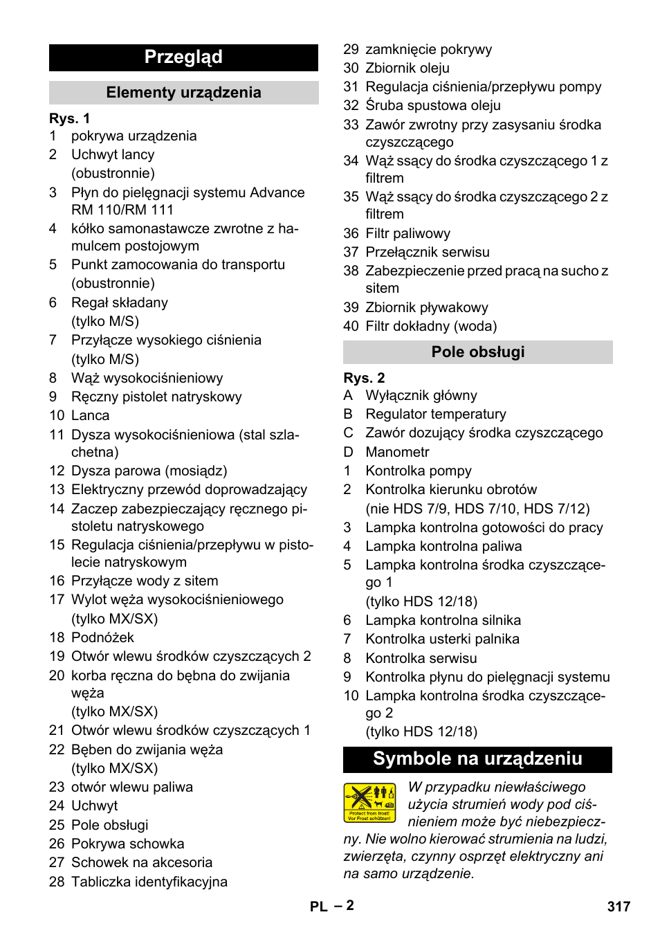 Przegląd, Symbole na urządzeniu | Karcher HDS 9-18-4M User Manual | Page 317 / 500