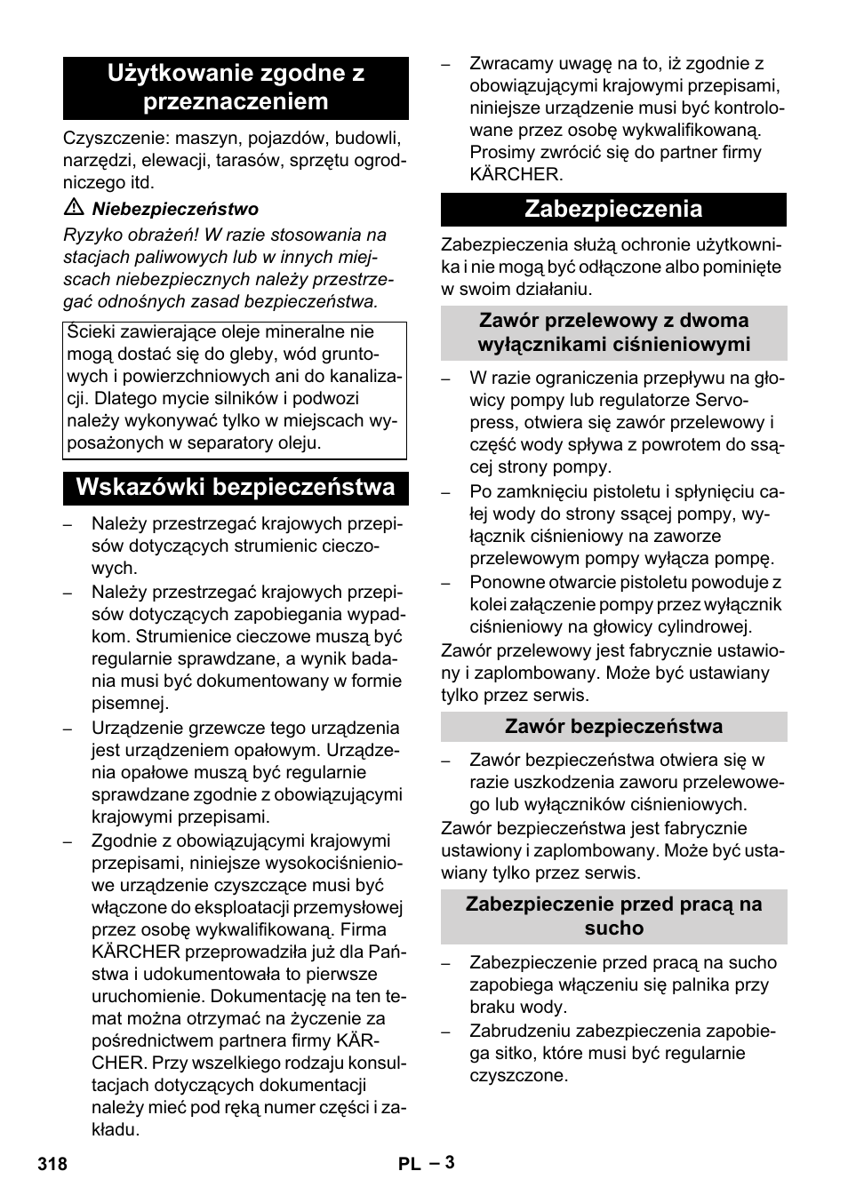 Użytkowanie zgodne z przeznaczeniem, Wskazówki bezpieczeństwa zabezpieczenia | Karcher HDS 9-18-4M User Manual | Page 318 / 500