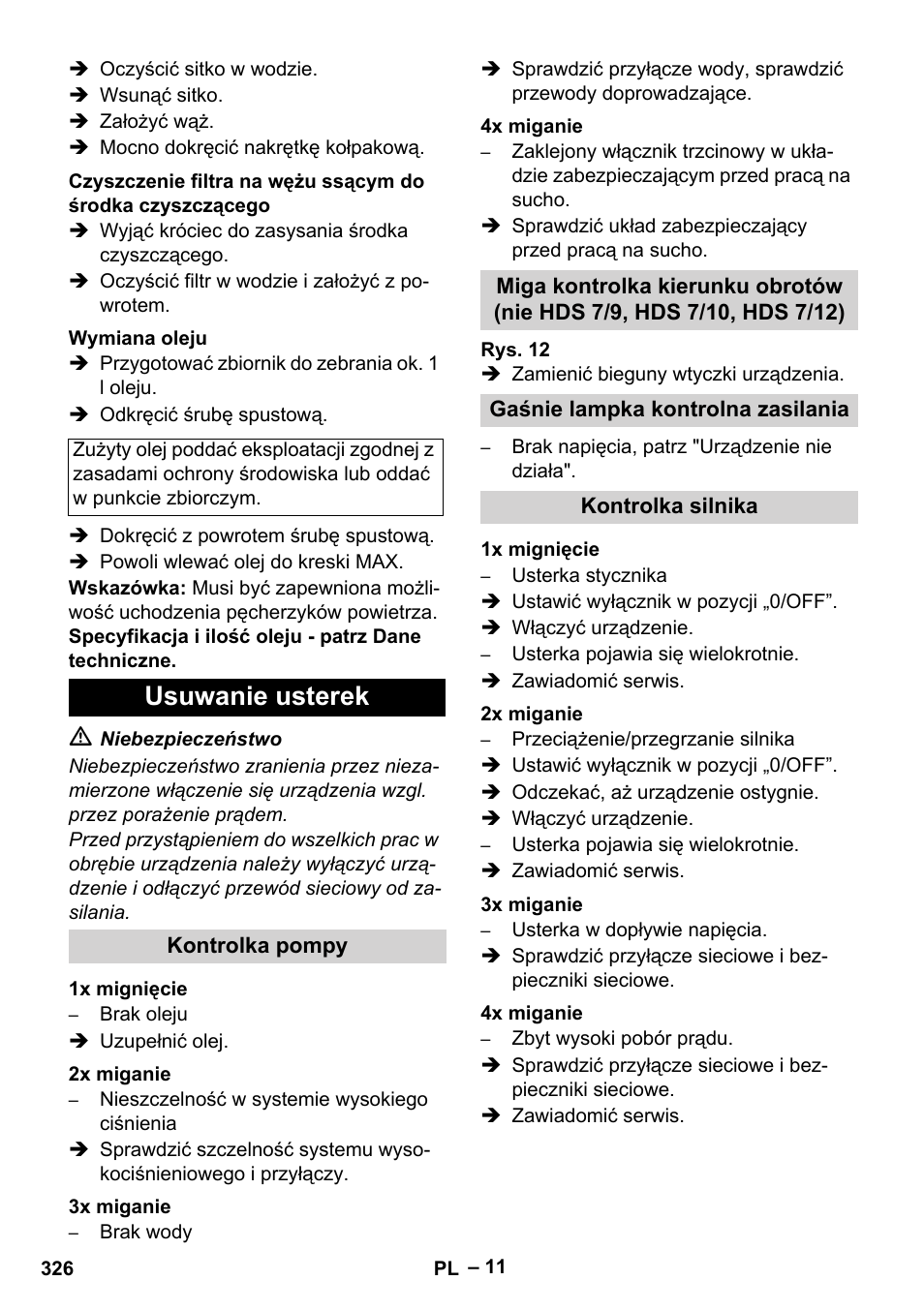 Usuwanie usterek | Karcher HDS 9-18-4M User Manual | Page 326 / 500