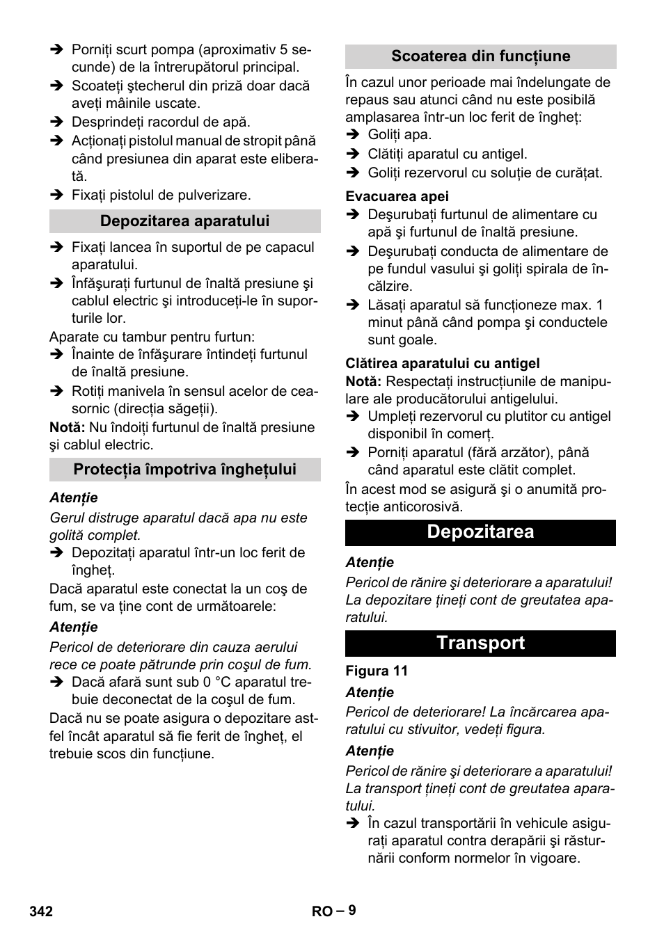 Depozitarea transport | Karcher HDS 9-18-4M User Manual | Page 342 / 500