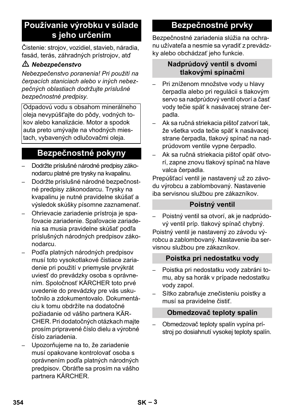 Používanie výrobku v súlade s jeho určením, Bezpečnostné pokyny bezpečnostné prvky | Karcher HDS 9-18-4M User Manual | Page 354 / 500