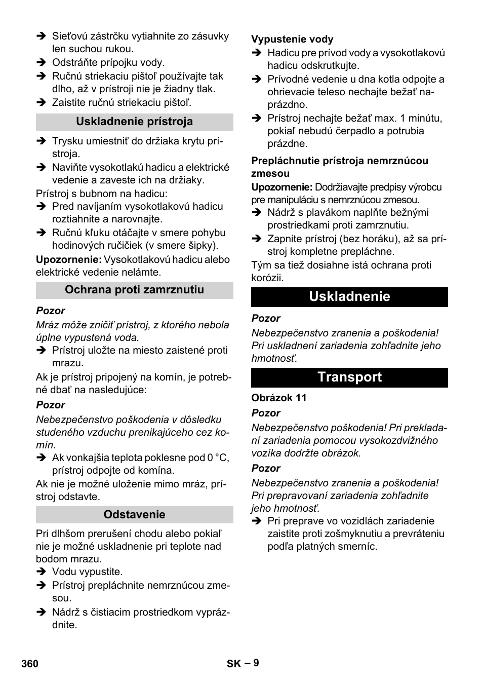 Uskladnenie transport | Karcher HDS 9-18-4M User Manual | Page 360 / 500