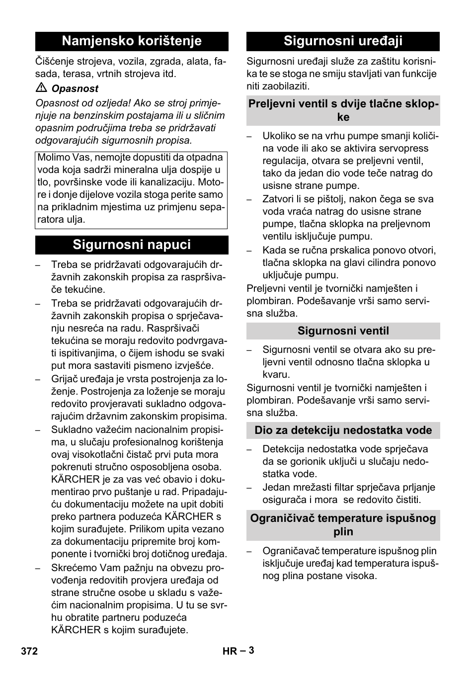 Namjensko korištenje, Sigurnosni napuci sigurnosni uređaji | Karcher HDS 9-18-4M User Manual | Page 372 / 500