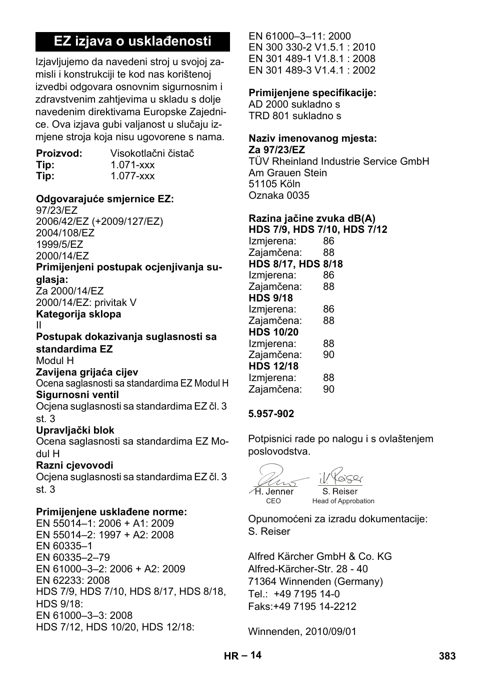 Ez izjava o usklađenosti | Karcher HDS 9-18-4M User Manual | Page 383 / 500