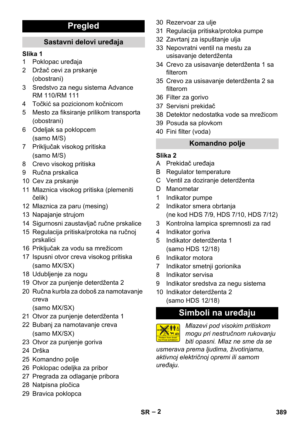 Pregled, Simboli na uređaju | Karcher HDS 9-18-4M User Manual | Page 389 / 500