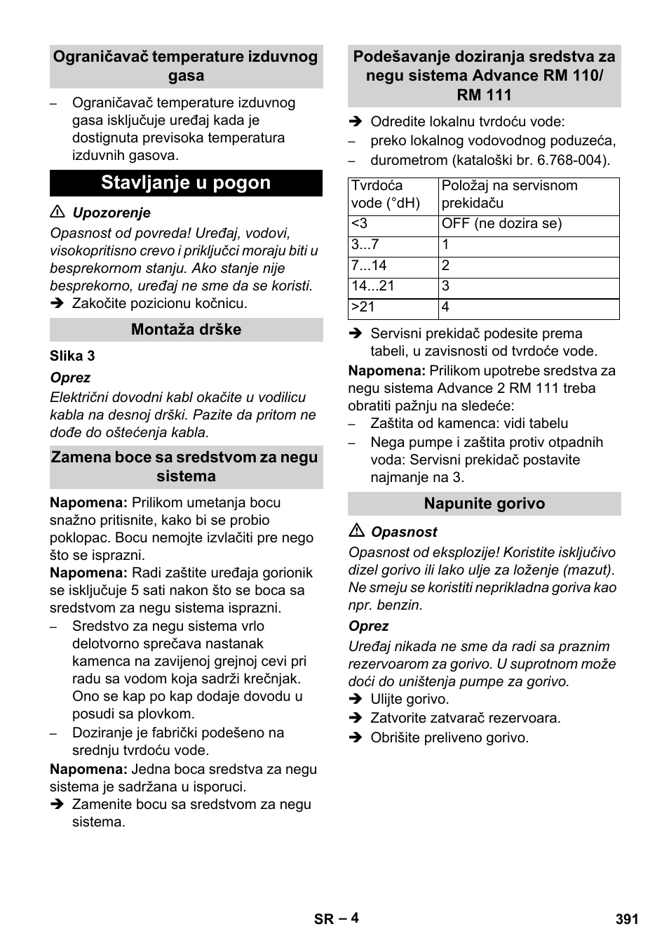 Stavljanje u pogon | Karcher HDS 9-18-4M User Manual | Page 391 / 500