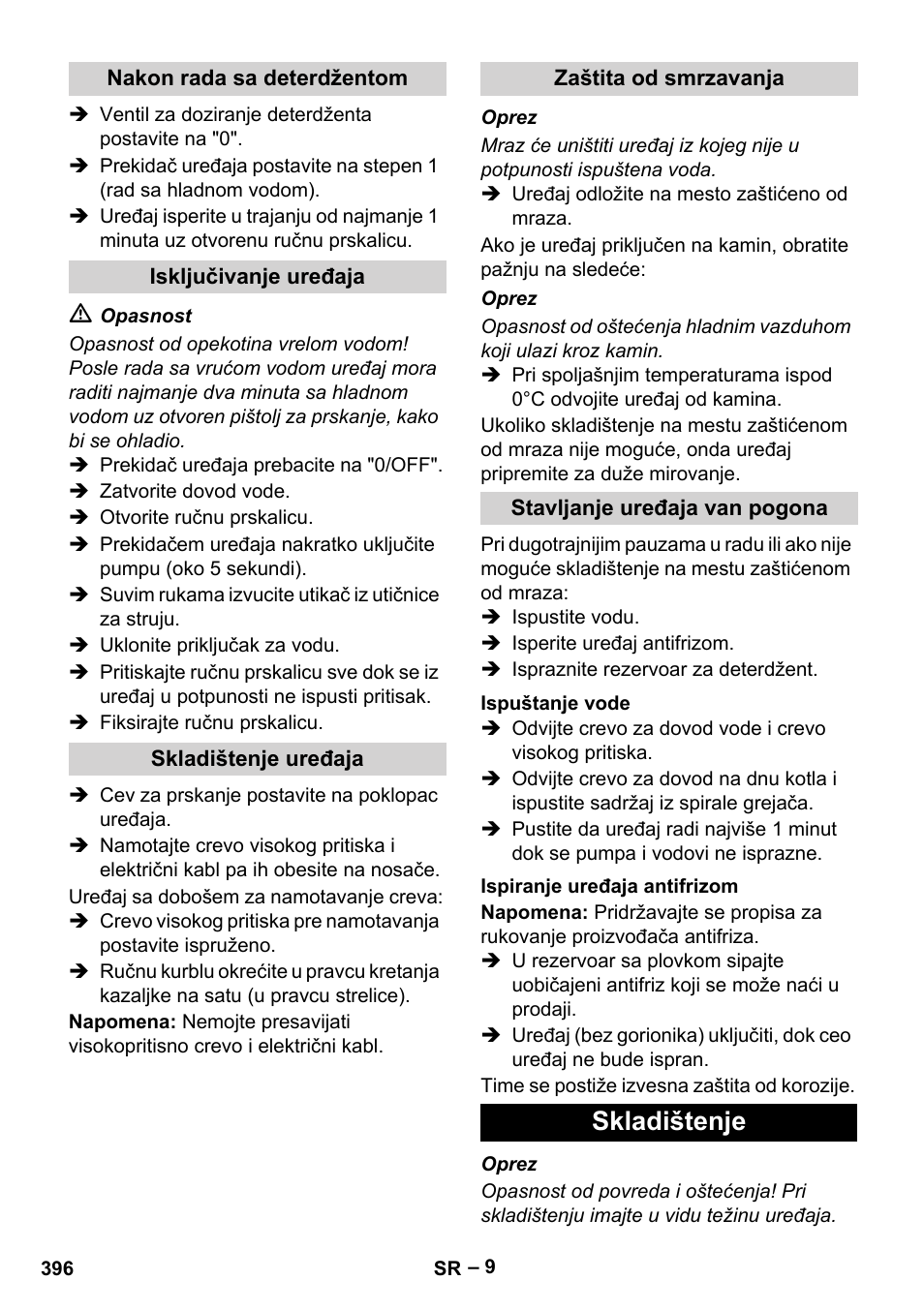 Skladištenje | Karcher HDS 9-18-4M User Manual | Page 396 / 500