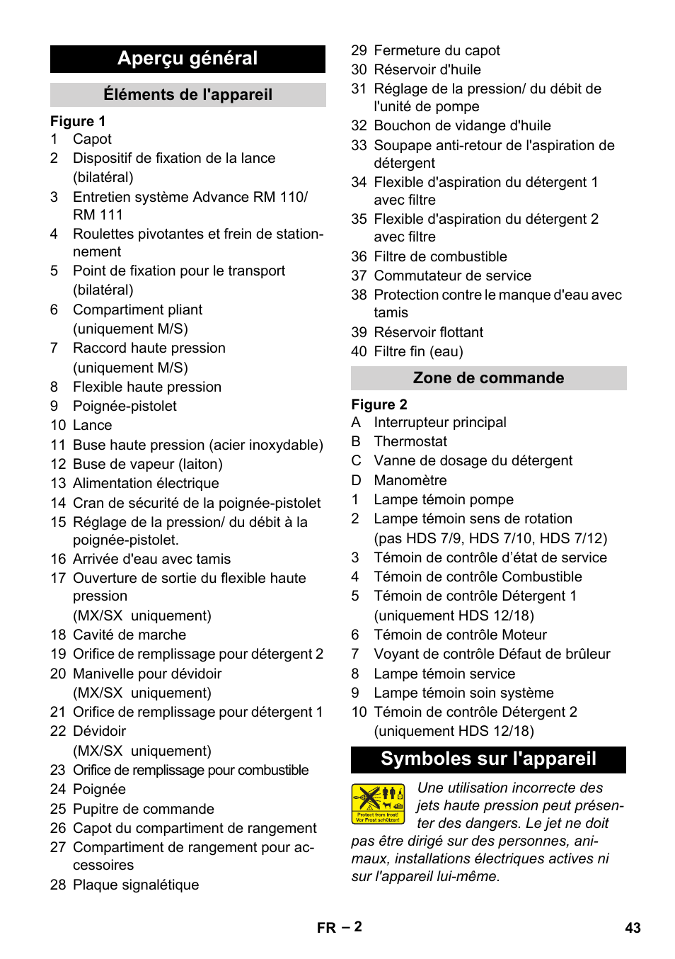 Aperçu général, Symboles sur l'appareil | Karcher HDS 9-18-4M User Manual | Page 43 / 500