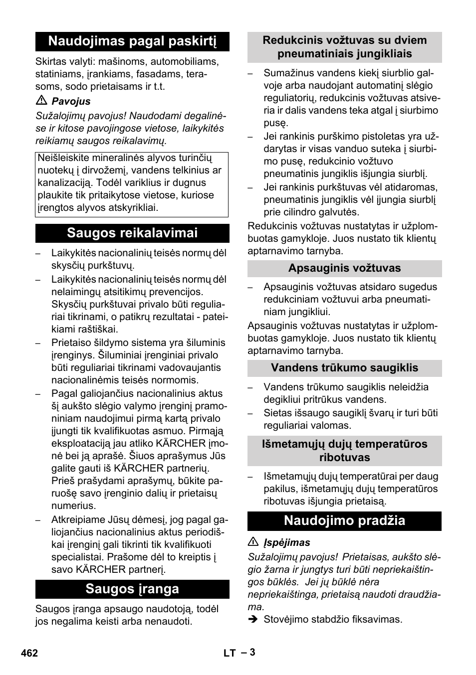 Naudojimas pagal paskirtį, Saugos reikalavimai saugos įranga, Naudojimo pradžia | Karcher HDS 9-18-4M User Manual | Page 462 / 500