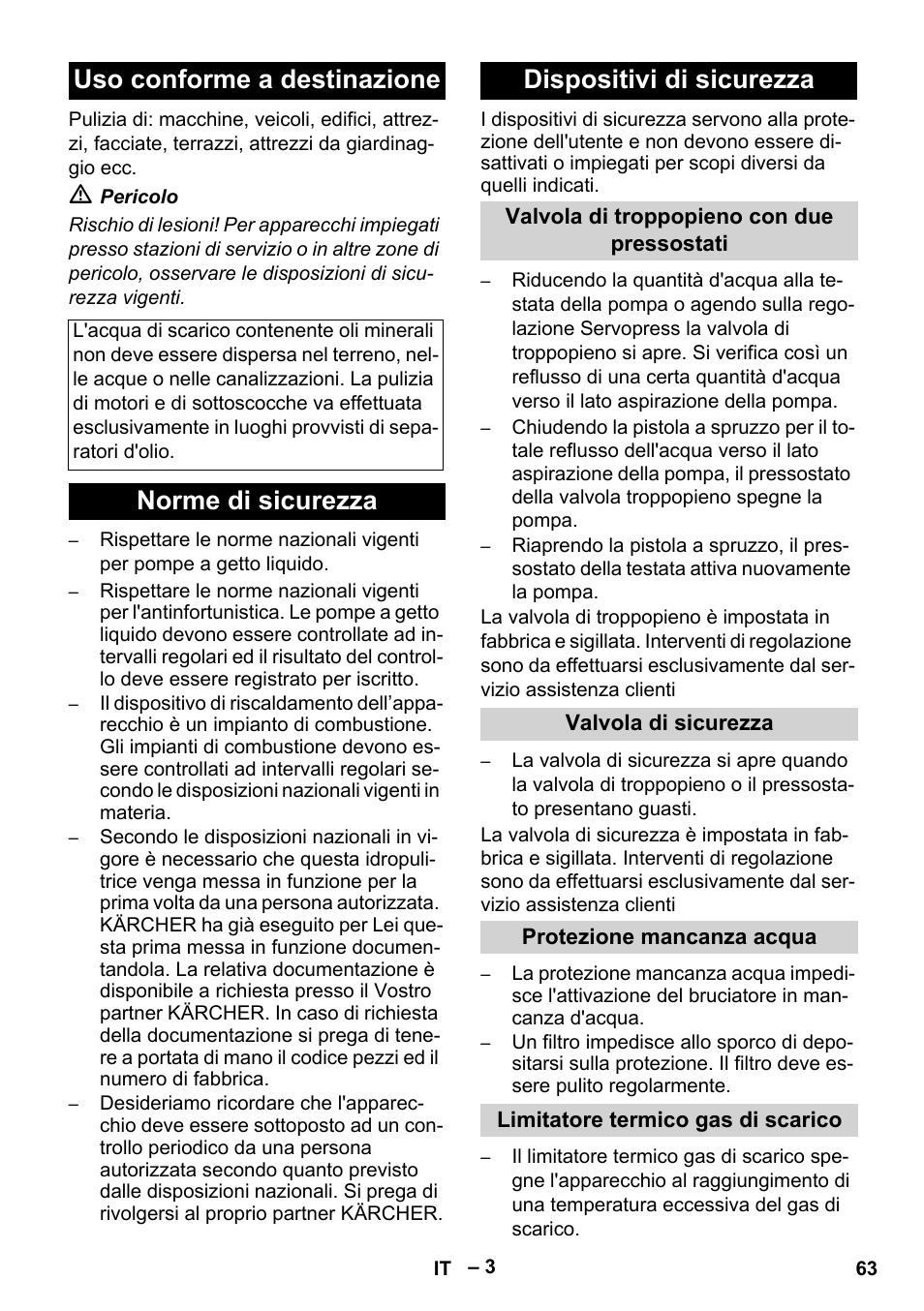 Uso conforme a destinazione, Norme di sicurezza dispositivi di sicurezza | Karcher HDS 9-18-4M User Manual | Page 63 / 500