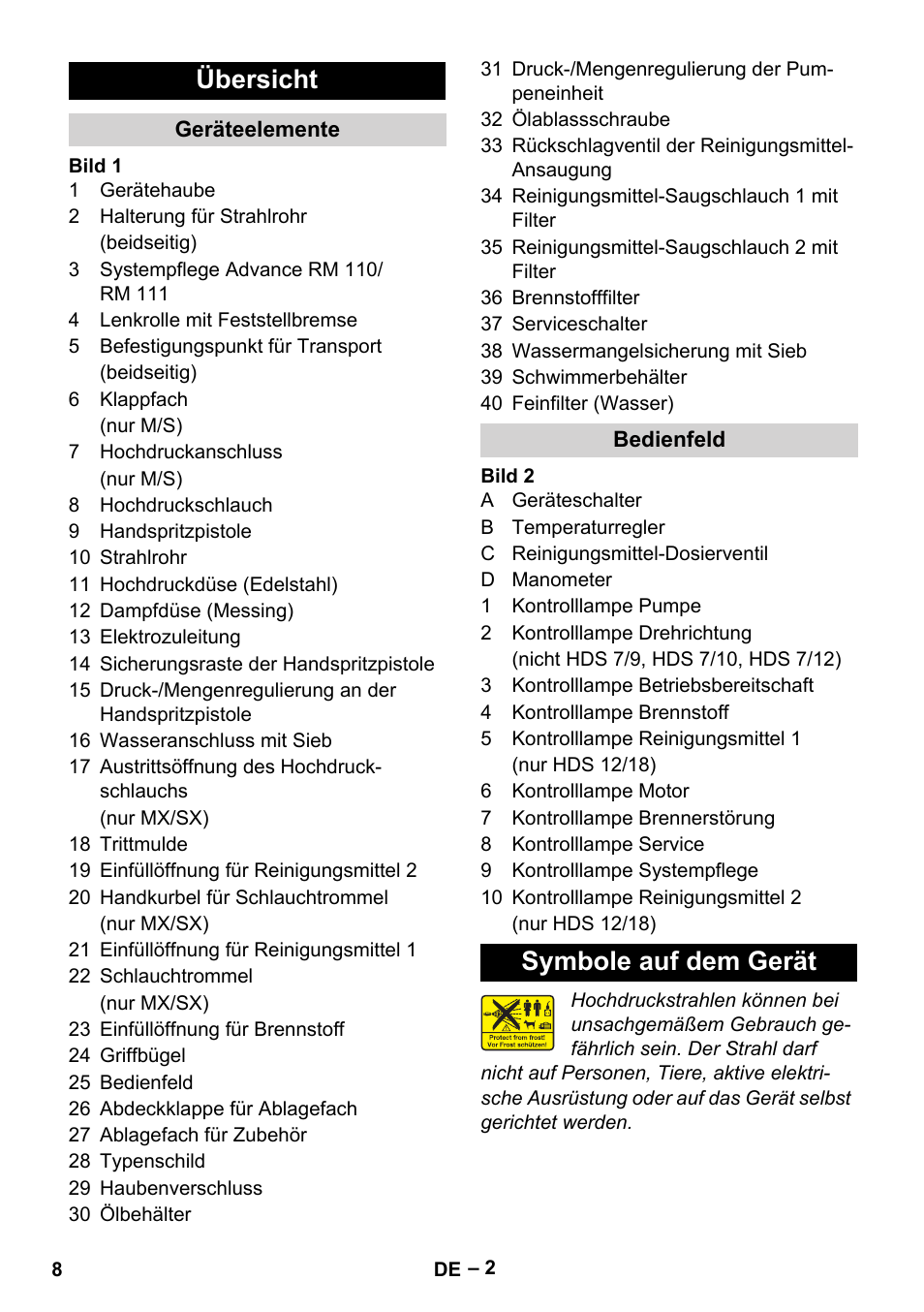 Übersicht, Symbole auf dem gerät | Karcher HDS 9-18-4M User Manual | Page 8 / 500