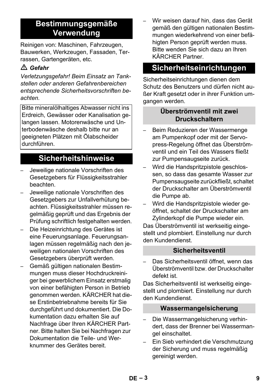 Bestimmungsgemäße verwendung, Sicherheitshinweise sicherheitseinrichtungen | Karcher HDS 9-18-4M User Manual | Page 9 / 500